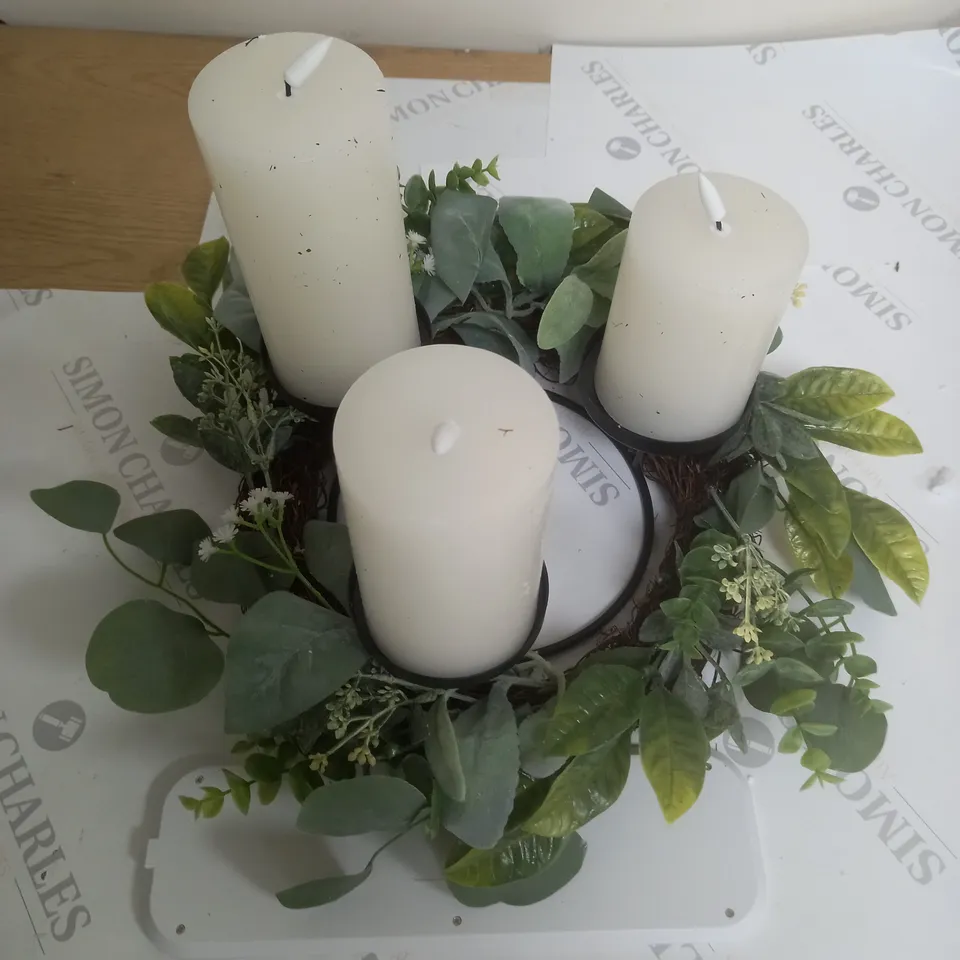 HOME REFLECTIONS 3 IN 1 FLAMELESS CANDLE WITH WREATH SET - SAGE 