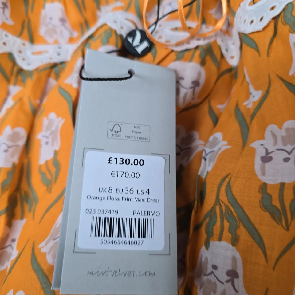 MINT VELVET ORANGE FLORAL PRINT MAXI DRESS – UK 8 (EU 36)