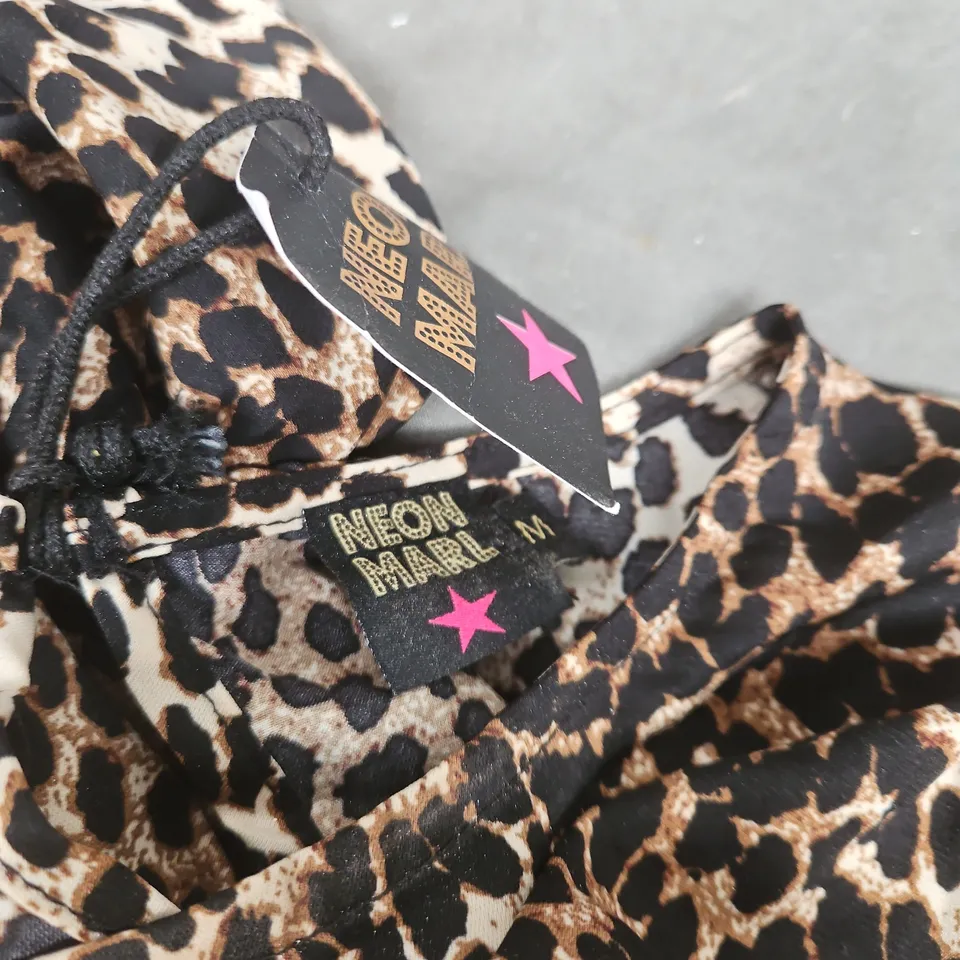 LEOPARD PRINT WOMEN'S DRESS WITH PUFF SLEEVES NEON MARL 