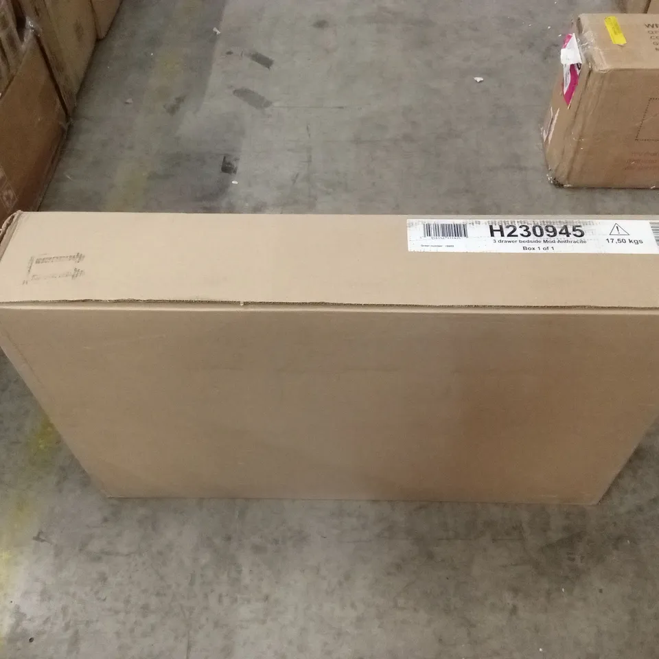 BOXED 3 DRAWER BEDSIDE - ANTHRACITE (1 BOX)