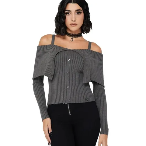 BRAND NEW BAGGED KILLSTAR DUSK EMPRESS - GREY WOMEN'S OFF-THE-SHOULDER TOP SIZE XXL