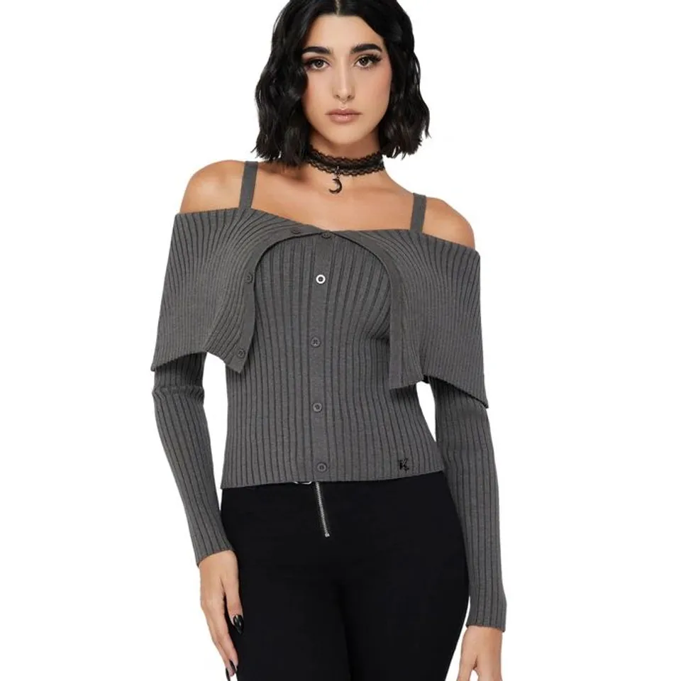 BRAND NEW BAGGED KILLSTAR DUSK EMPRESS - GREY WOMEN'S OFF-THE-SHOULDER TOP SIZE XXL