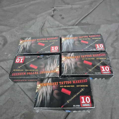 LOT OF 5 SEALED BOXES OF TEMPORARY TATTOO MARKERS - 10 COLOURS PER BOX