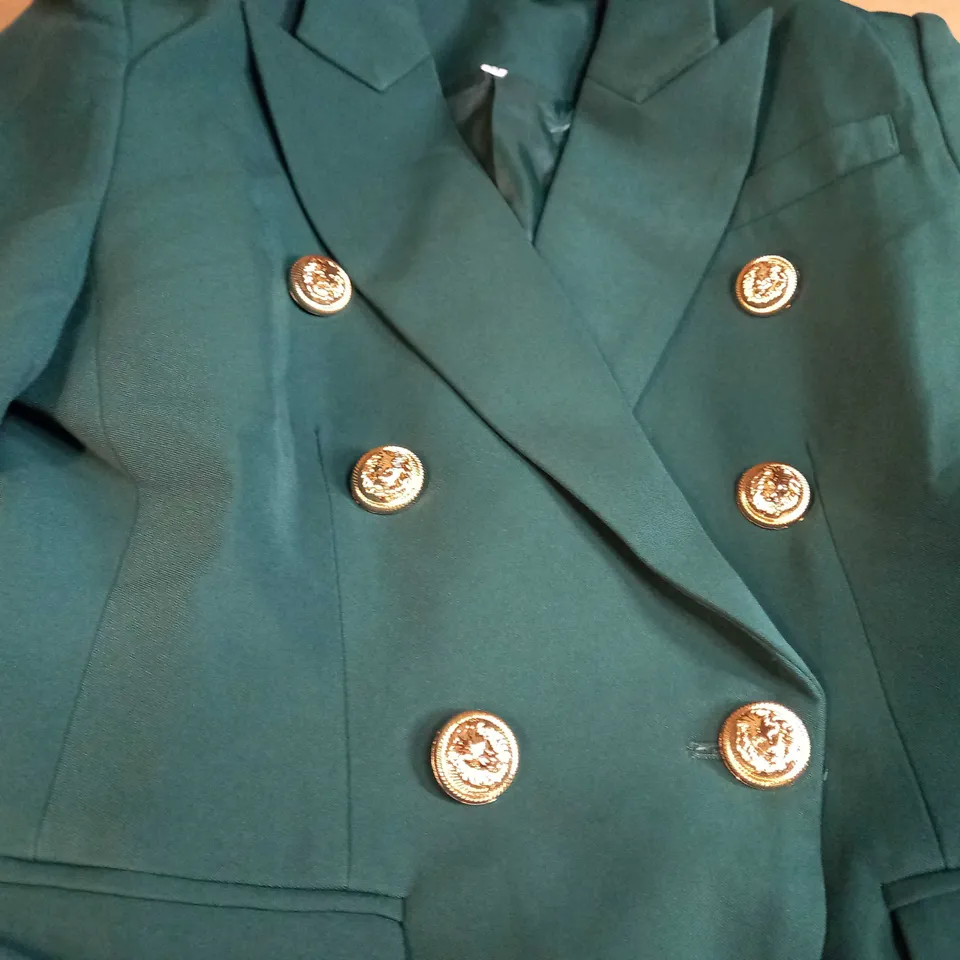 DESIGNER BOTTLE GREEN/GOLD BUTTON DETAILED BLAZER - MEDIUM