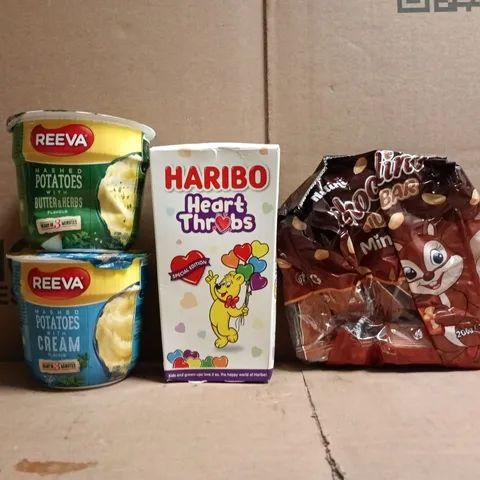 APPROXIMATELY 10 ASSORTED FOOD AND DRINK ITEMS TO INCLUDE HARIBO, REEVA, KITKAT, ETC