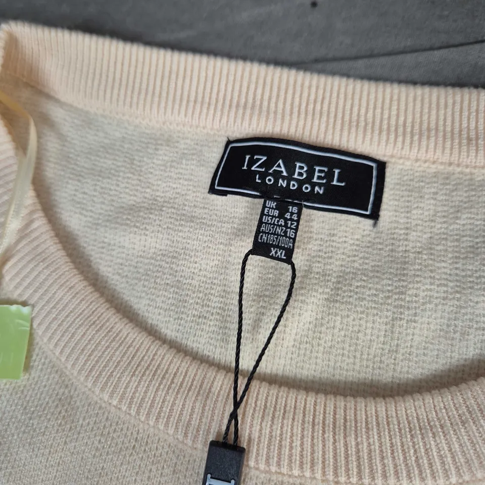 IZABEL LONDON KNIT PULLOVER WITH EMBROIDERY FLOWER DETAIL IN CREAM - XXL