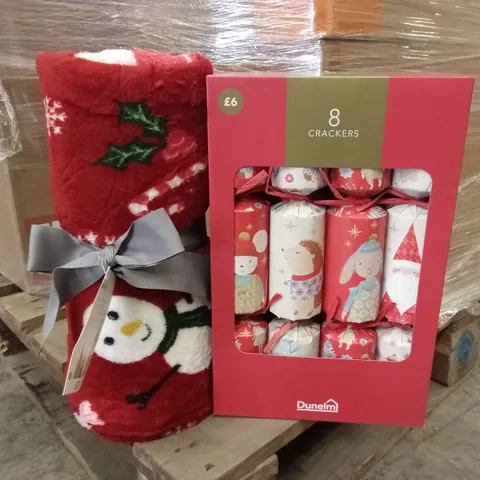 PALLET TO CONTAIN A LARGE QUANTITY OF CHRISTMAS CRACKERS AND CHRISTMAS FLEECE THROWS