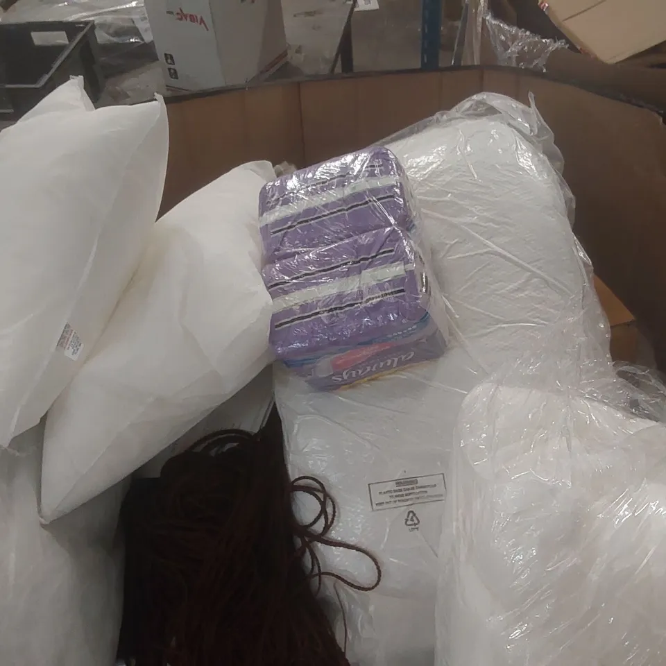 PALLET CONTAINING A VERY LARGE QUANTITY OF ASSORTED CONSUMER PRODUCTS INCLUDING: BEDDING, WIG, INCONTINENCE PADS ECT