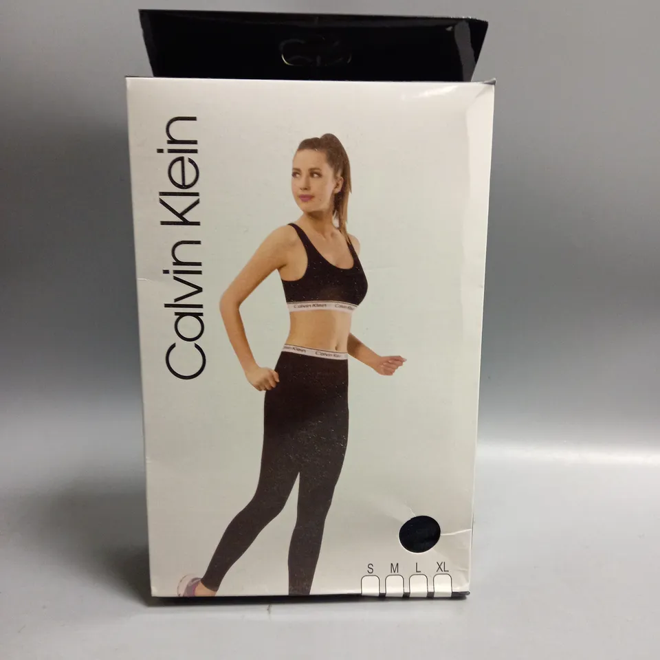 BOXED CALVIN KLEIN LADIES LEGGINGS AND CROP TOP SET BLACK SMALL
