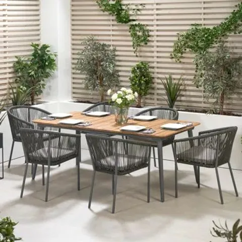BOXED 6-PERSON ACACIA PATIO DINING SET WITH RECTANGULAR TABLE (3 BOXES)