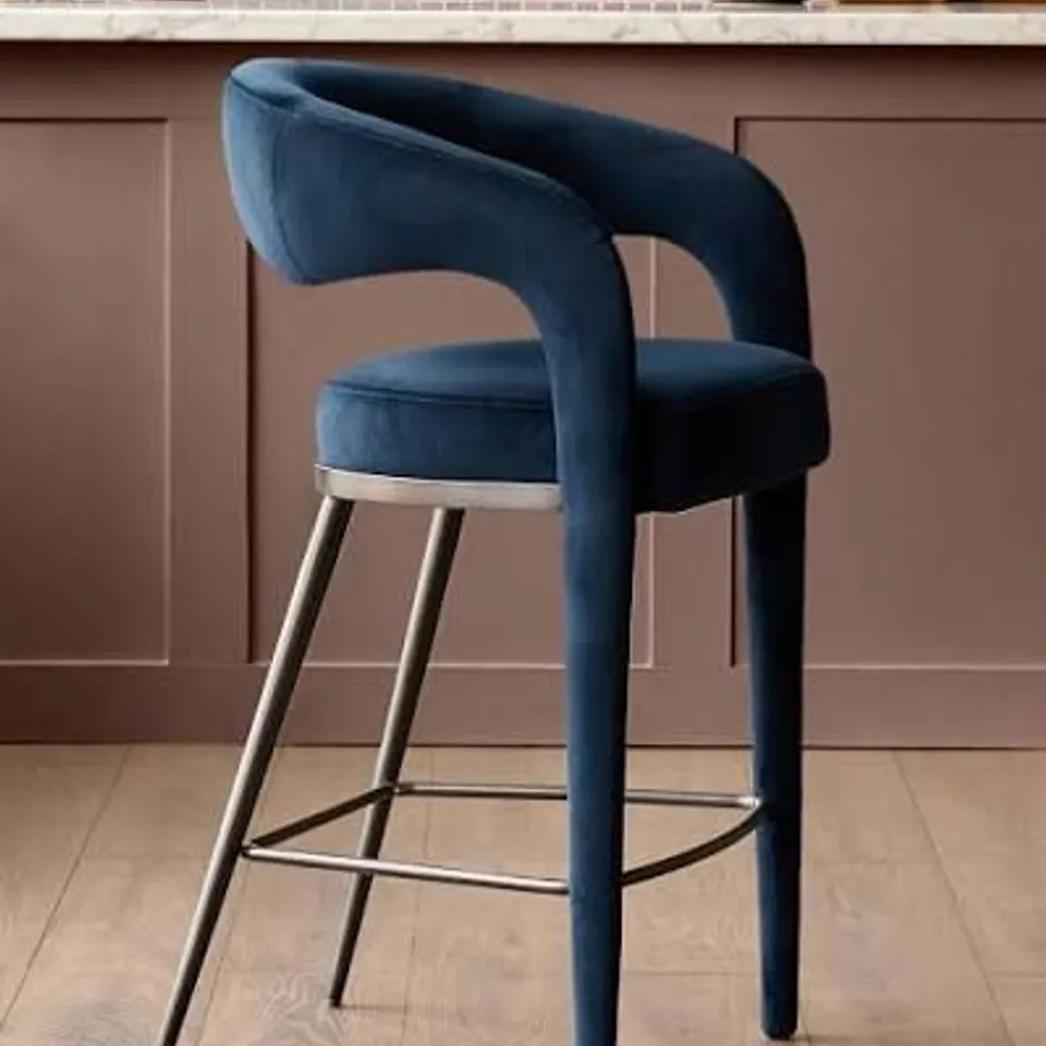 BOXED DANETTI RHETT DARK NAVY VELVET BAR STOOL (1 BOX)