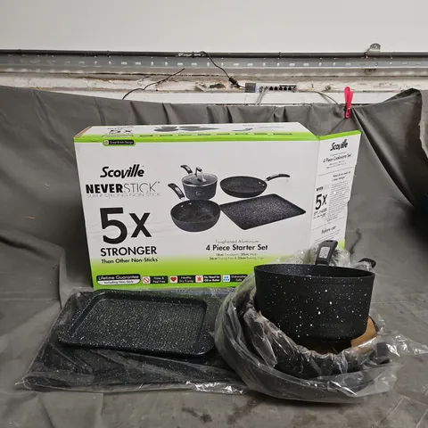 SCOVILLE 4PCE TOUGHENED ALUMINUM NON-STICK COOKWARE SET IN BLACK MIX - COLLECTION ONLY