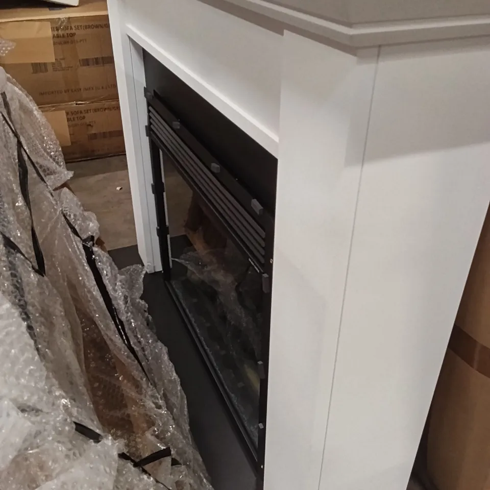 WHITE FIREPLACE SURROUND WITH INSET ELECTRIC FIRE