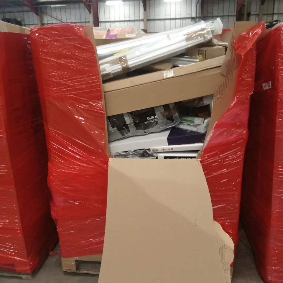 PALLET OF ASSORTED HOUSEHOLD GOODS AND PRODUCTS TO INCLUDE; BLINDS, TOILET SEATS ETC