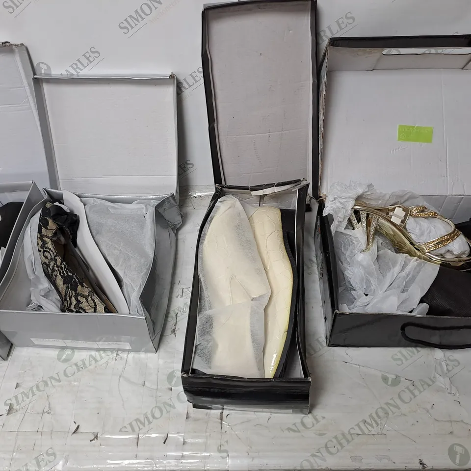 APPROXIMATELY 10 PAIRS OF ASSORTED BOXED AND UNBOXED SHOES TO INCLUDE SANDALS, AND TRAINERS 