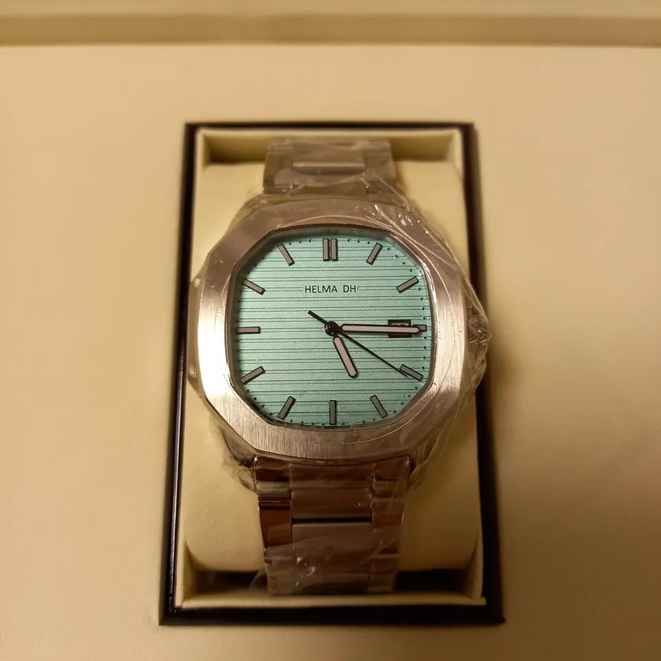HELMA DH BLUE AUTOMATIC STAINLESS STEEL STRAP WRISTWATCH RRP £800