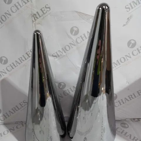 BOXED KELLY HOPPEN SET OF 2 INDOOR/OUTDOOR PRELIT GLASS DECOR - REFLECTIVE CONES