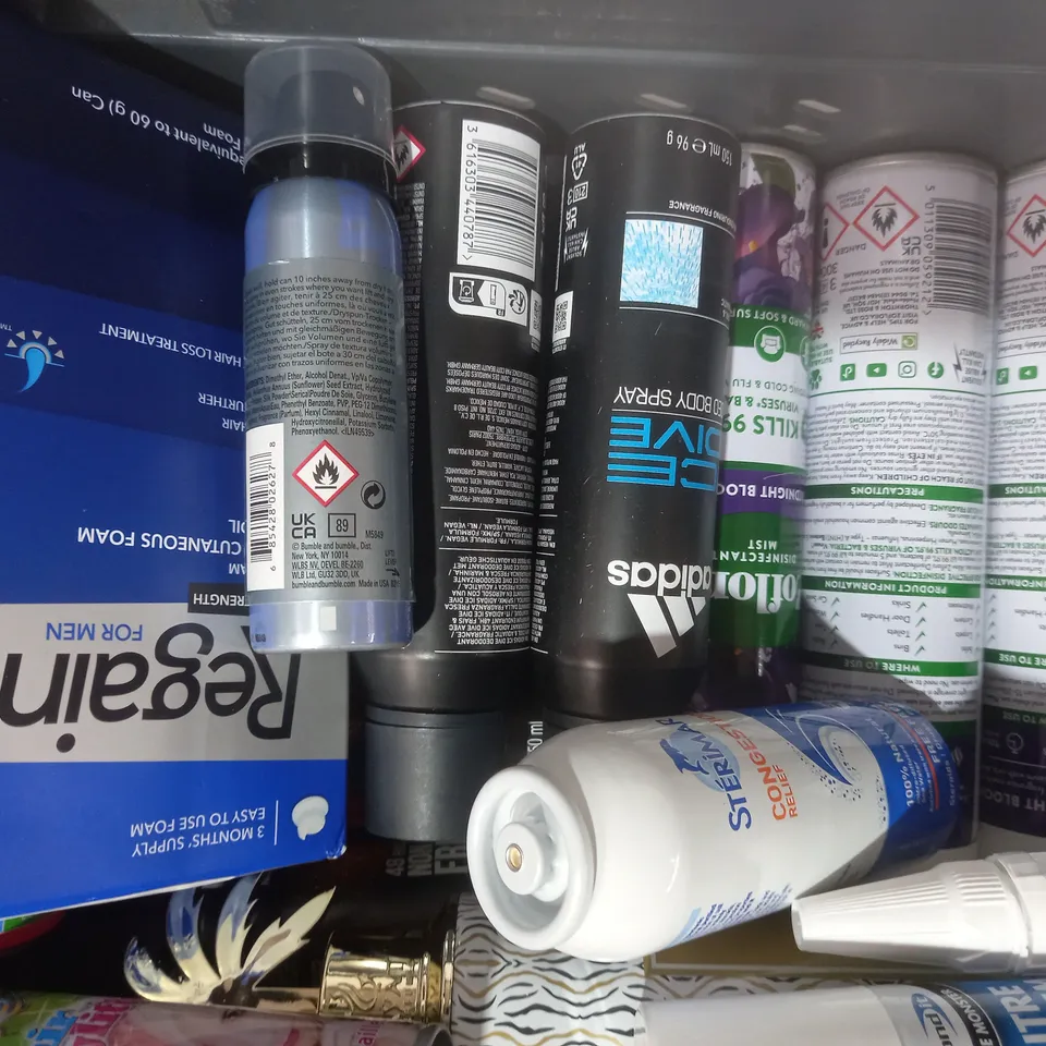APPROXIMATELY 10 ASSORTED AEROSOL ITEMS IN INCLUDE ADIDAS ICE DIVE DEO BODY SPRAY, FLY & WASP KILLER, ALIA AIR FRESHENER, ETC - COLLECTION ONLY