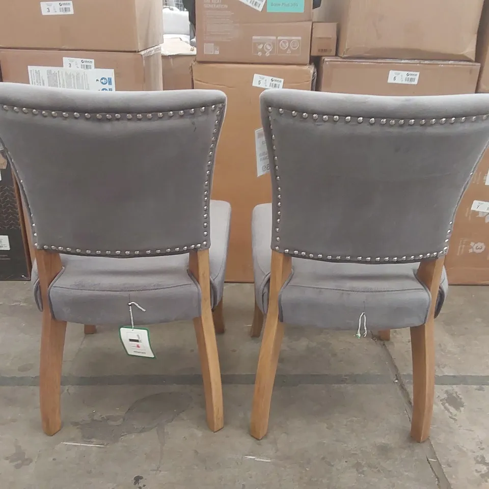 PAIR OF CARLTON OAK GREY VELOUR DINING CHAIRS