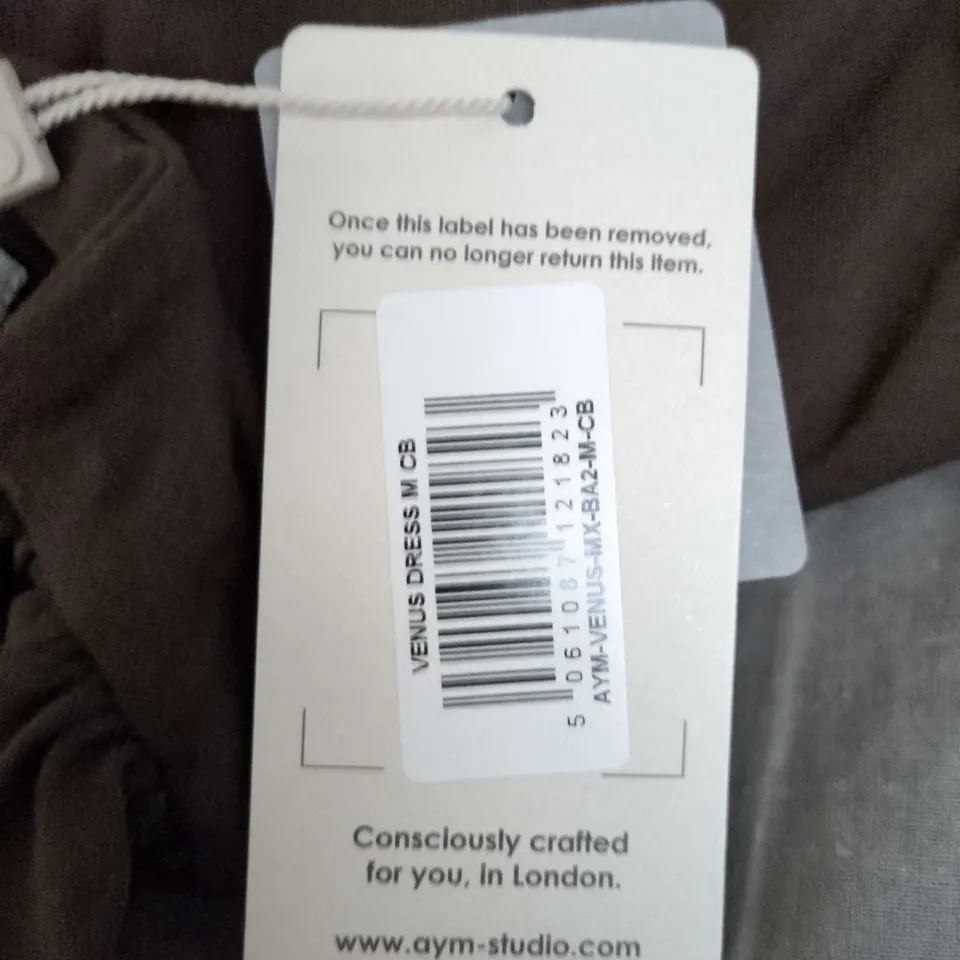 AYM STUDIO BROWN ONE-SHOULDER DRESS – DRAPED TWIST DETAIL, UK SIZE M