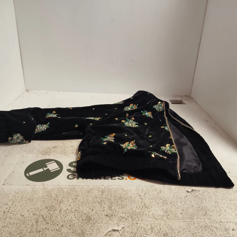 NEXT BLACK VELVET WOMENS JACKET WITH DECORATION MEDIUM TAGGED