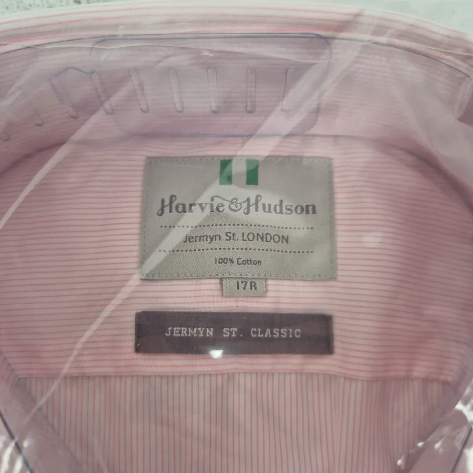 HARVIE HUDSON PINK STRIPED COTTON SHIRT – MEN’S, UK 17R, JERMYN ST. CLASSIC