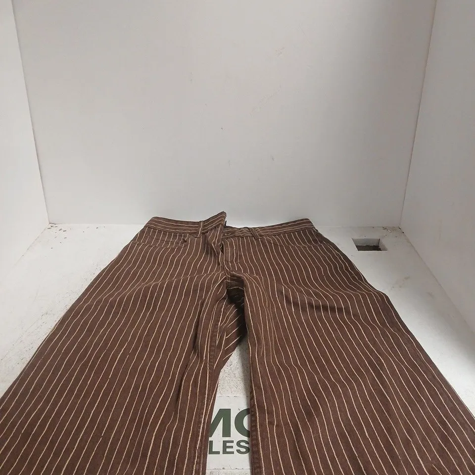 MNG BY MANGO BROWN PINSTRIPE TROUSERS WIDE LEG MID WAIST – WOMEN'S, UK 12 (EU 40)