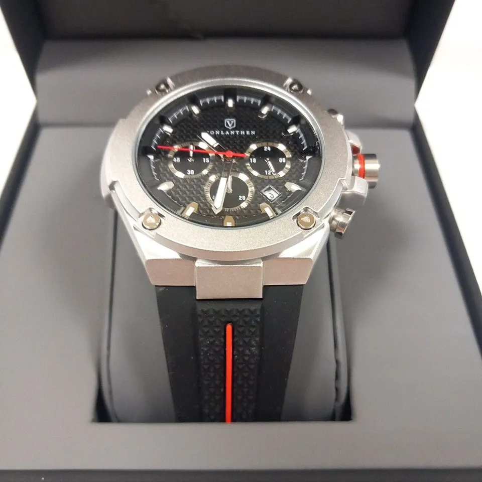 MENS VONLANTHEN CHRONOGRAPH WATCH – V200 – TEXTURED DIAL – 3ATM WATER RESISTANT – BLACK RUBBER STRAP