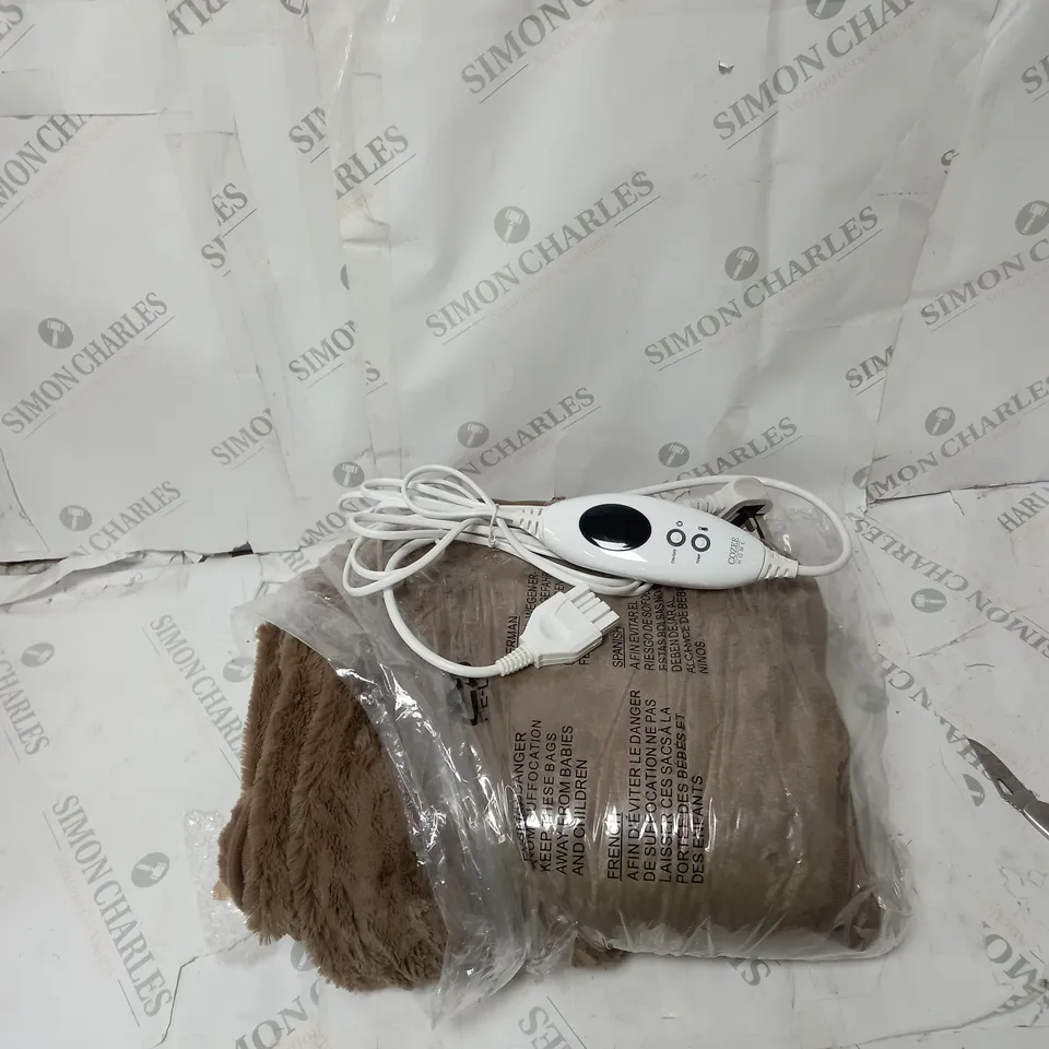 BOXED COZEE HOME HEATED BLANKET IN DARK TAUPE