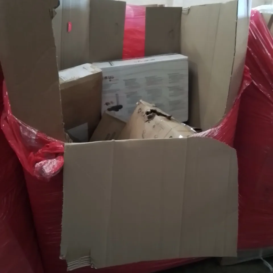 PALLET OF ASSORTED HOUSEHOLD ITEMS TO INCLUDE 55" TRAMPOLINE, LUGGAGE CASE AND MIMIUO TISSERIE OVEN