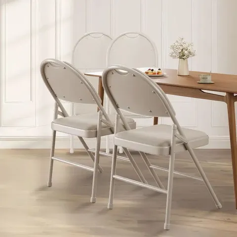 BOXED GARVEE 4 PACK FOLDING CHAIRS WITH FABRIC PADDED METAL FRAME LINEN CUSHION AND BACK