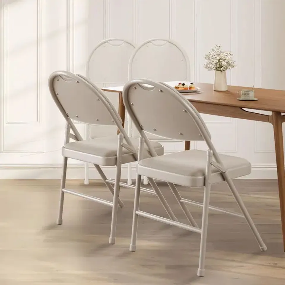 BOXED GARVEE 4 PACK FOLDING CHAIRS WITH FABRIC PADDED METAL FRAME LINEN CUSHION AND BACK