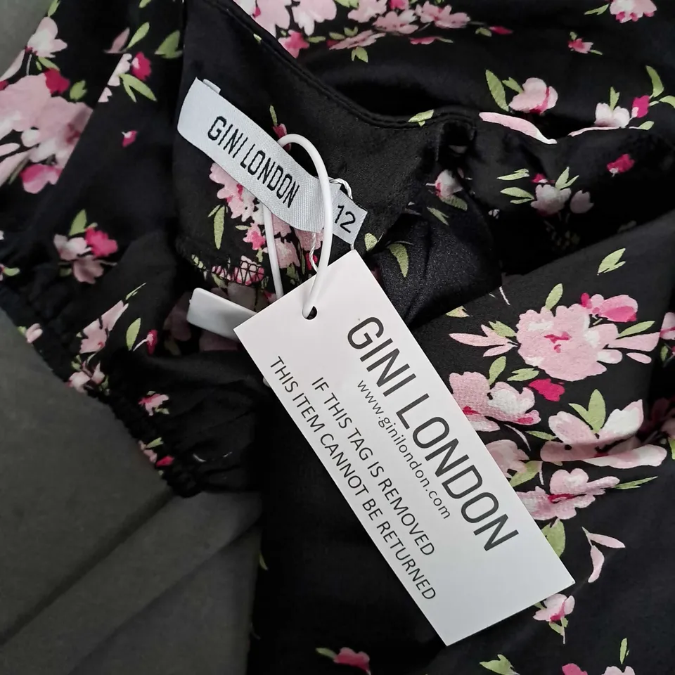 GINI LONDON BLACK FLORAL PRINT DRESS - UK 12