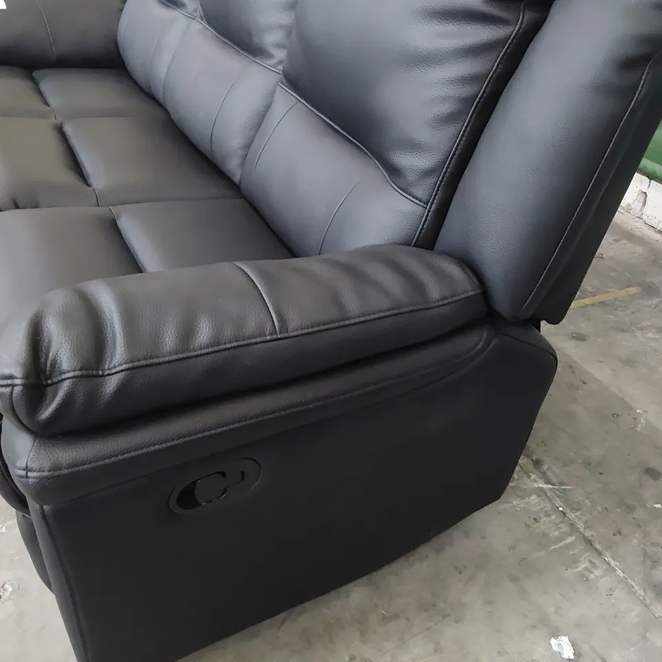 DESIGNER MANUAL RECLINING THREE SEATER SOFA BLACK FAUX LEATHER