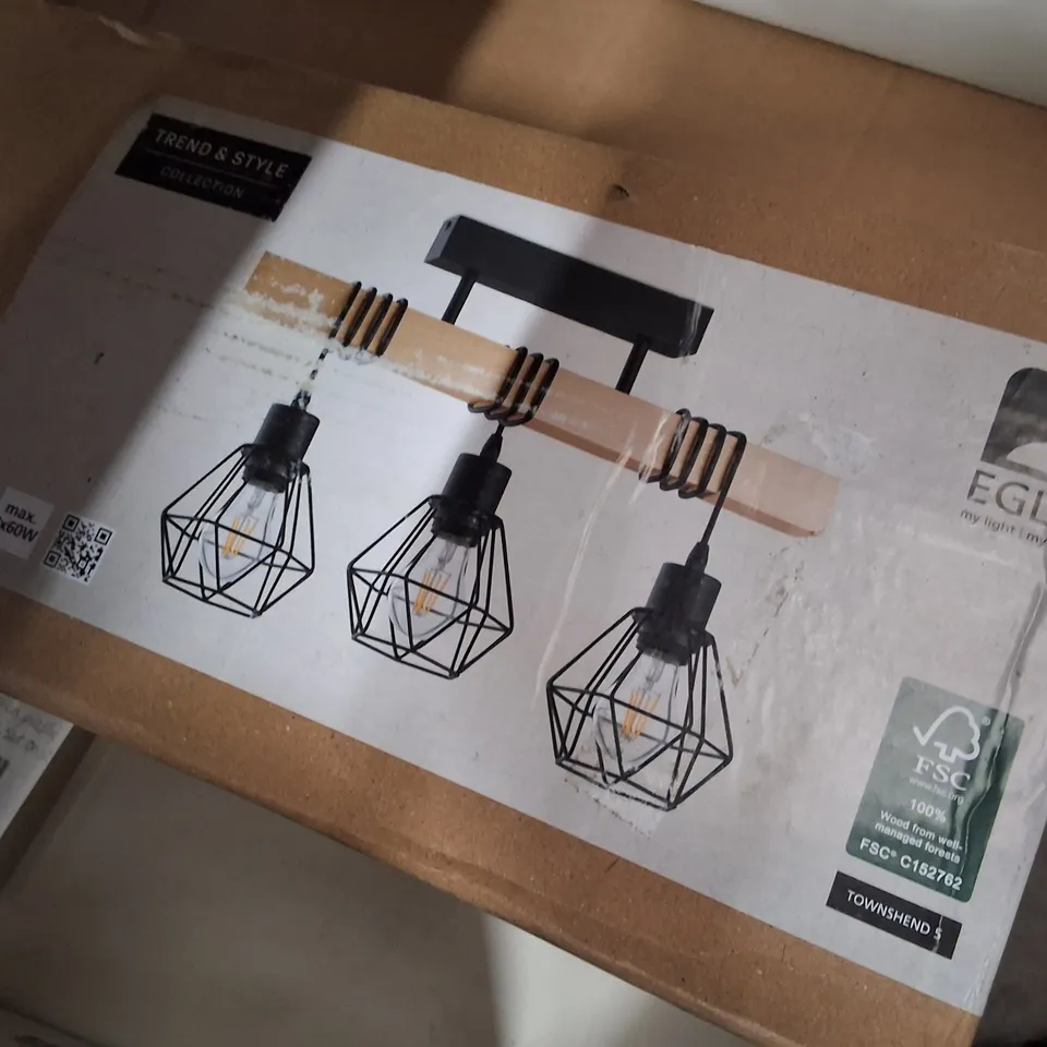 BOXED EGLO TREND & STYLE 3-LIGHT PENDANT LIGHT – CAGE SHADE