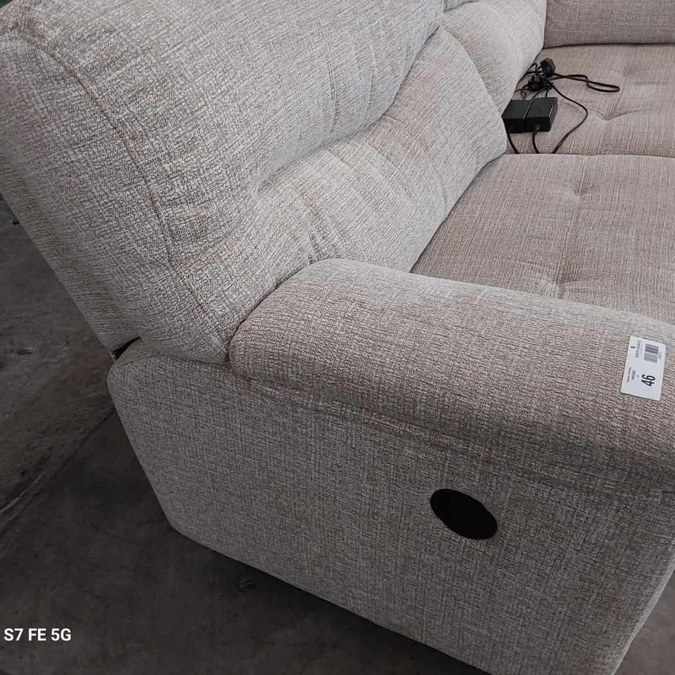 QUALITY BRITISH DESIGNER G PLAN STRATFORD POWER RECLINING THREE SEATER SOFA LOOM CLAY FABRIC 