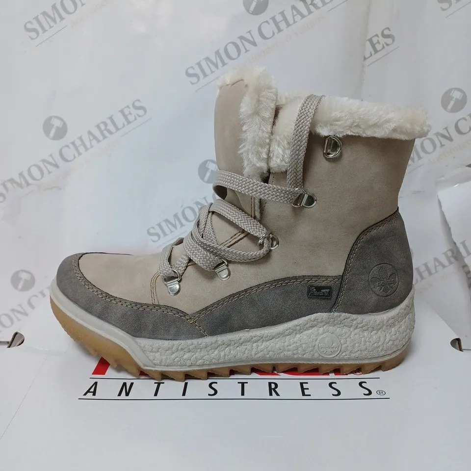 BOXED RIEKER ANTISTRESS WARM HIKING BOOTS, CREAM - SIZE 5