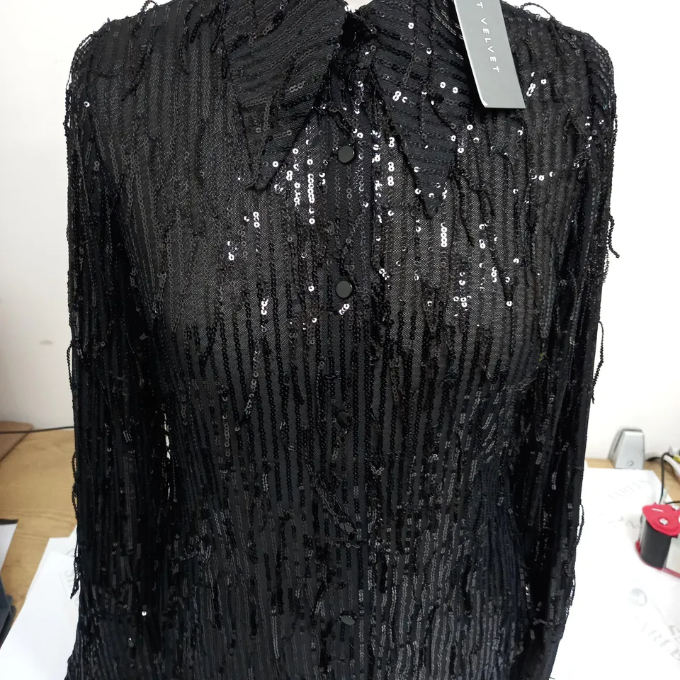 MINT VELVET BLACK SEQUIN TASSEL SHIRT - S