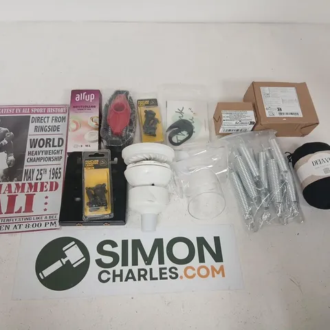 ASSORTED LOT: MUHAMMAD ALI POSTER AND MIXED HOME, HARDWARE & DIY ITEMS