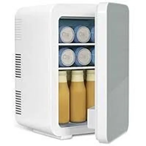 BOXED 10L MINI FRIDGE WITH GLASS DOOR, PORTABLE CAR REFRIGERATOR WITH FREEZER - WHITE