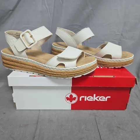 BOXED PAIR OF RIEKER OPEN TOE SANDALS IN CREAM SIZE EU 41