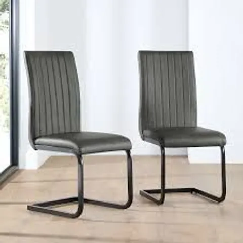 BOXED PERTH DINING CHAIR, LIGHT GREY PREMIUM FAUX LEATHER & BLACK STEEL 