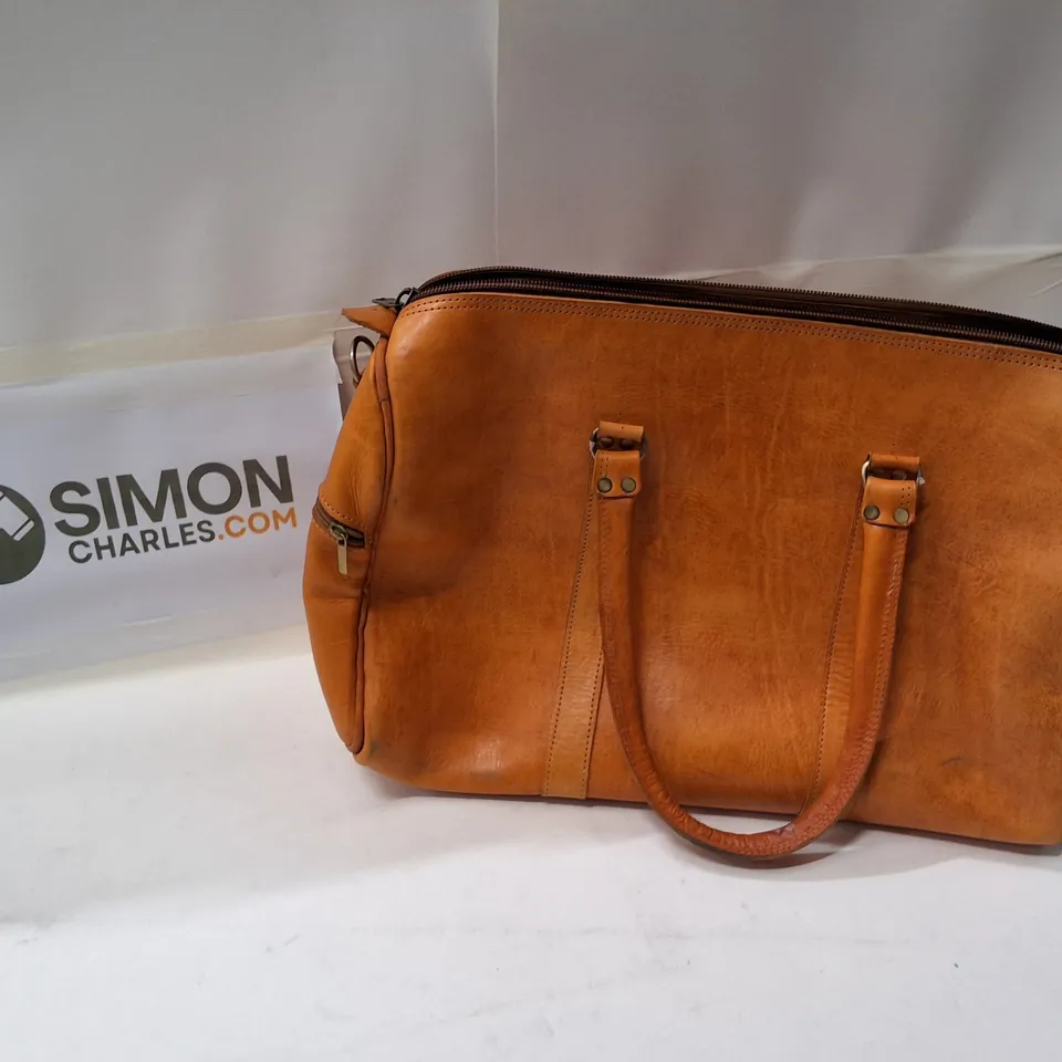 BROWN LEATHER SATCHEL BAG WITH DOUBLE HANDLES