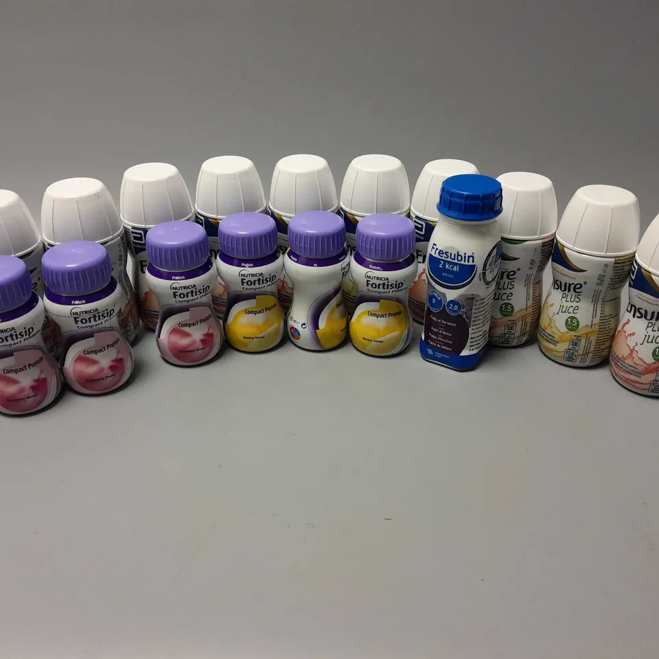 APPROXIMATELY 24 ASSORTED HELATH DRINKS TO INCLUDE FRESUBIN FRUITS OF THE FOREST DRINK (200ml), NUTRICA FORTSIP COMPACT PROTEIN (125ml), ABBOTT ENSURE PLUS JUCE (220ml), ETC