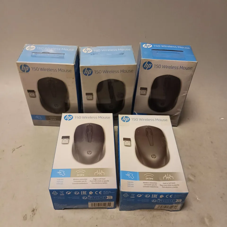 BOXED LOT OF 5 HP 150 WIRELESS MOUSE