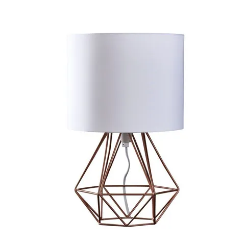 BOXED MINISUN ANGUS GEOMETRIC BRUSHED COPPER BASE TABLE LAMP WHITE SHADE