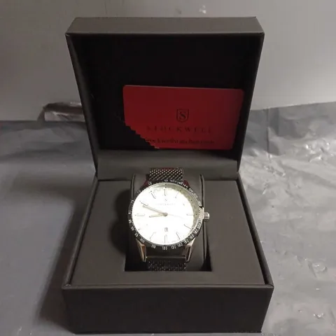 BOXED STOCKWELL ST470 WATCH WITH WHITE DIAL & BLACK STRAP 