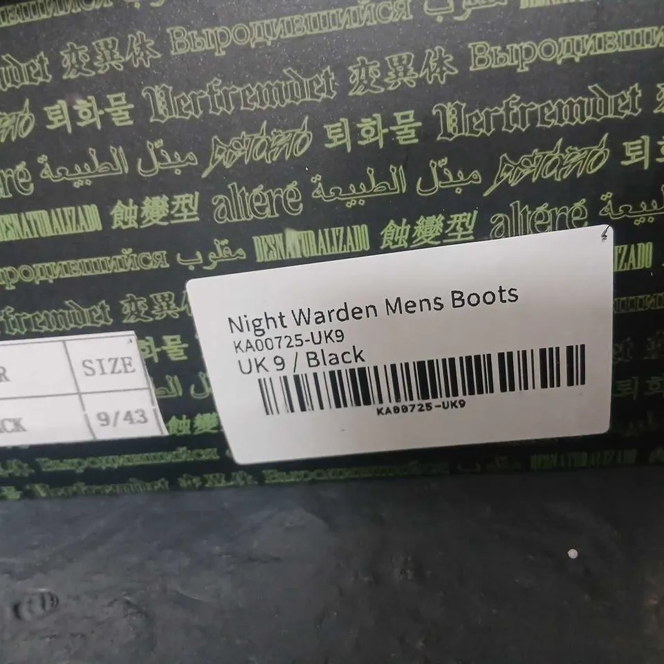 KOI NIGHT WARDEN MENS BOOTS - BLACK LEATHER, UK 9 (EU 43)