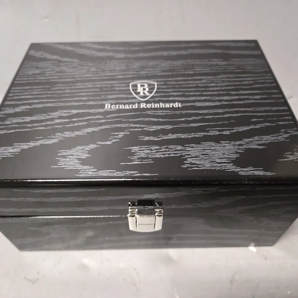 BOXED BERNARD REINHARDT MEN'S BLACK DIAL 316 STAINLESS STEEL WATCH