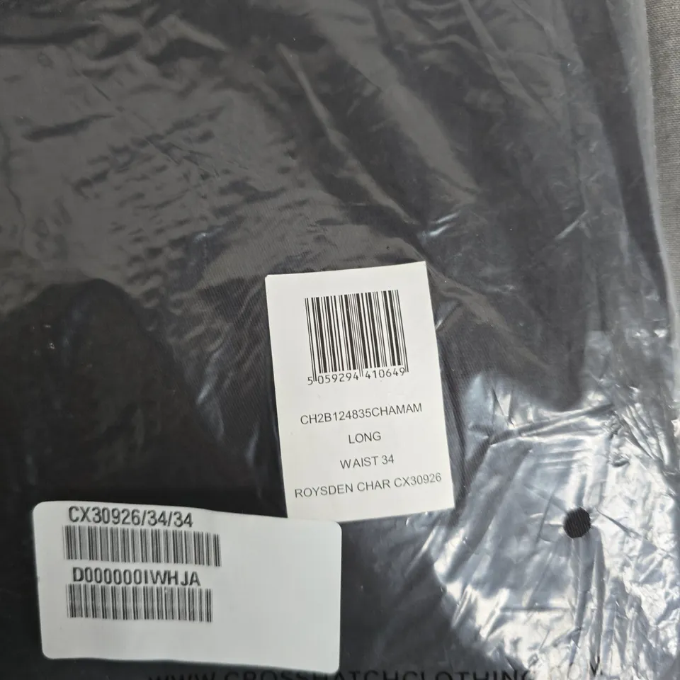 BAGGED CROSS HATCH CLOTHING MEN’S ROYSDEN CHAR TROUSERS – WAIST 34 LONG